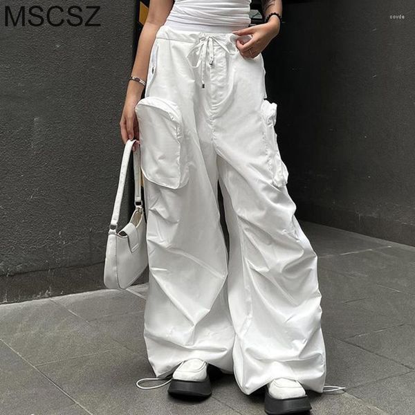 Pantalones de mujer Casual Baggy Mujer Cordón en la cintura Cargo suelto con bolsillo Blanco Jogger Mujer Y2K Harajuku