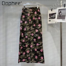 Pantalon pour femmes camouflage décontracté salopettes féminines 2024 Été lâche fille haute taille rose ours imprimé pantalon pour femmes