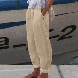 Pantalon de coton décontracté en lin pantalon haut de taille élastique haute taille pour femmes printemps d'été