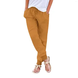 Damesbroek Casual katoenen linnen voor vrouwen Hoge taille Elastische vaste kleur Harem Streetwear bijgesneden broek met zakken kollant