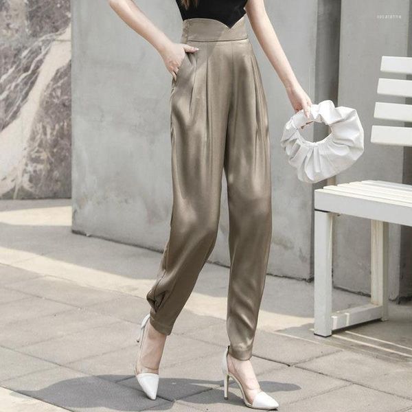 Pantalones de mujer PIEDES HAREN casuales Spring Autumn High Winist Zipper Ropa de moda Solid Color Solid