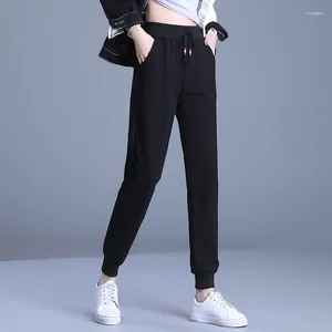 Pantalon féminin à taille haute occasionnelle pantalon pantalon de survêtement en vrac avec poche 2024 joggers baggy gris noir de printemps