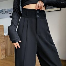 Frauen Hosen Casual Hohe Taille Lose Breite Bein Für Frauen Frühling Herbst Weibliche Volle Länge Schwarz Grau Anzug Damen lange Hosen