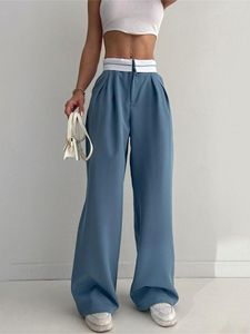 Pantalon femme Décontracté Taille Haute Droite Mode Pour Femmes 2023 Tendance d'été Solide Surdimensionné Jambe Large Pantalon Long Dame Chic
