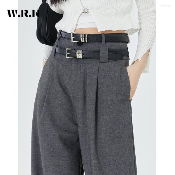 Pantalon femme décontracté taille haute jambe large couleur unie costume 2023 été Style coréen gris pleine longueur Baggy pantalon droit