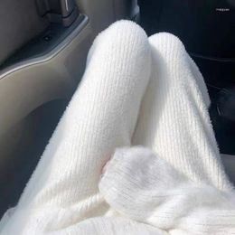 Pantaloni da donna Casual lavorati a maglia a gamba larga a vita alta Autunno Inverno 2023 Pantaloni larghi in pelliccia stile coreano allentati a maglia dritta