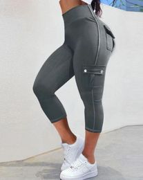Pantalones de mujer Casual diseño de bolsillo Capris de cintura alta Leggings deportivos moda femenina pantalones ajustados activos de verano para mujer