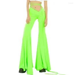 Pantalon femme décontracté à volants évasé jambe large solide extensible cloche bas Sexy taille basse plissé haut-parleur serré et Long