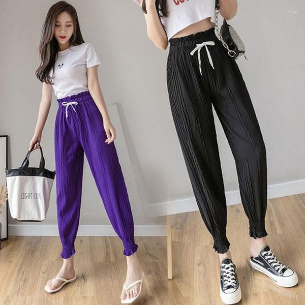 Pantalons pour femmes pantalons de survêtement décontractés Streetwear mode coréenne Pantalons Harem femmes Harajuku en mousseline de soie taille haute Bloomers Baggy Pantalon Femme