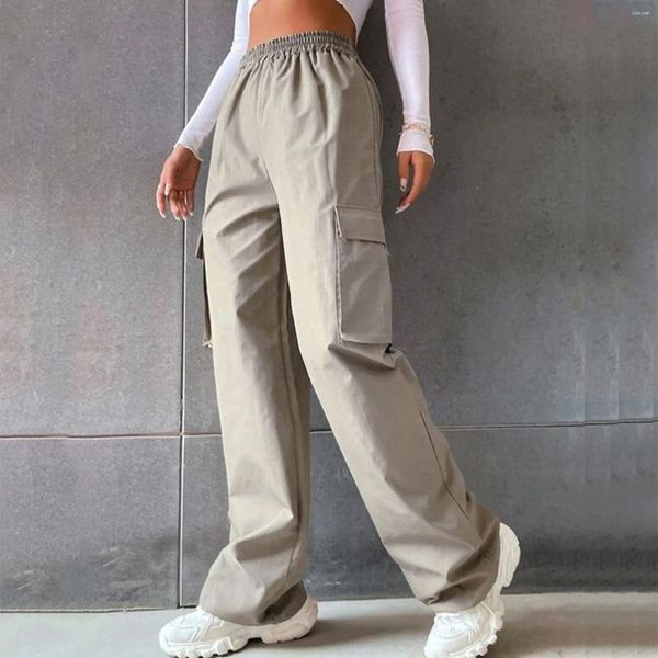 Pantalones de mujer Pantalones casuales para mujer Cinturón de carga Menos cintura alta Pierna ancha Recta Estilo relajado Ropa de mujer