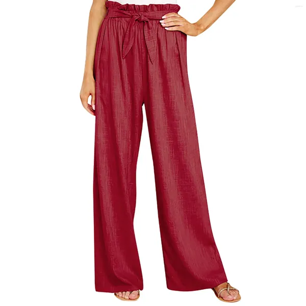 Pantalones de mujer Pantalones casuales de pierna ancha elegante largo con cinturón ropa recta de mujer