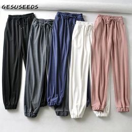 Calças femininas casuais mulheres 2022 vintage sweatpants branco preto cintura alta calças corredores coreano baggy rosa primavera capris