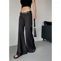 Damesbroek Casual Womengaga Lage taille voor de zomer losse brede been zwarte gordel mode Koreaanse vrouwen broek sexy tv3