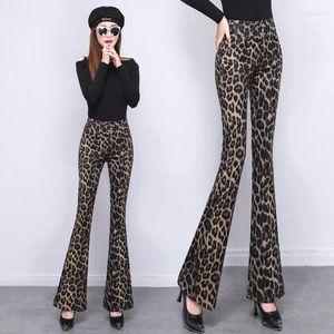 Damesbroeken chique Koreaanse dames luipaard print bell-bottoms vrouwen ol high taille ritssluiting broek vrouwelijke streetwear kleding bpy8173