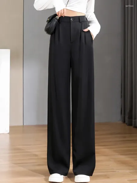 Pantalon féminin Chic Office Wear Straight Vintage High Ladies Pantalons Baggy Corée Spring Summer Automne Femme 2024