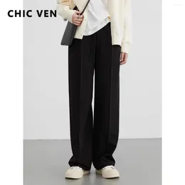 Damesbroeken CHIC VEN Vrouwen losse streetwear effen hoge taille broek met rechte buis Casual vloertorens broek lente herfst 2024