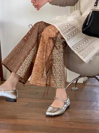 Pantalon femme chinois épissure aléatoire imprimé pour les femmes été rétro à lacets taille haute décontractée vêtements amples tendance