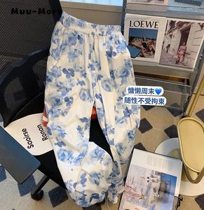 Pantalon imprimé Floral de Style chinois pour femmes, jambes larges, taille haute, Vintage, élastique, ample, doux, Long, été, 2023