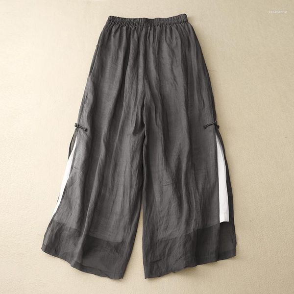 Pantalones de mujer estilo chino mujeres 2023 verano simple capris suelto casual sólido versátil doble capa ligero pierna ancha