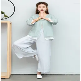 Damesbroek Chinese vintage wide been linnen vrouwen casual losse lange broek nationale etnische folk streetwear zomer elastische taille baggy