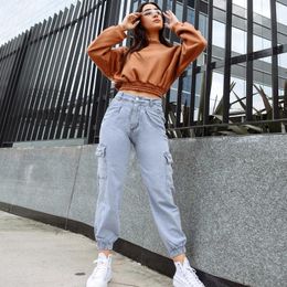 Pantalon féminin Cinessd 2024 Cargo Slim Fit Multi-sac jeans Coton décontracté denim élastique Foot Sketny Streetwear Femmes