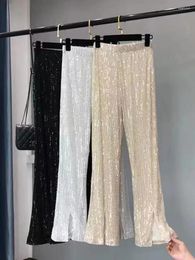 Pantalon Femme Circyy Y2K Femme Taille Élastique Paillettes Fente Coupe Pantalon Large Brillant Pleine Longueur Droite Femme High Street 2023