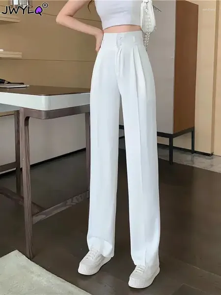 Pantalon classique noir et blanc pour femmes, droit, mode coréenne, taille haute, jambes larges, costume de bureau décontracté, 2023