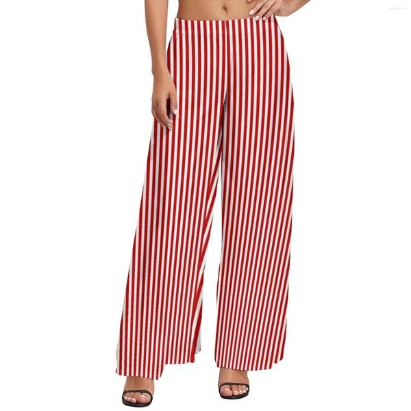 Pantalones de mujer con rayas clásico líneas rojas y blancas Kawaii pierna ancha ropa de calle de gran tamaño Pantalones rectos estampados
