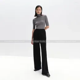 Pantalones de mujer pantalones clásicos drapeados resistentes a las redes anchas de acetato pantalones de aire de acetato/pantalones de 9 minutos