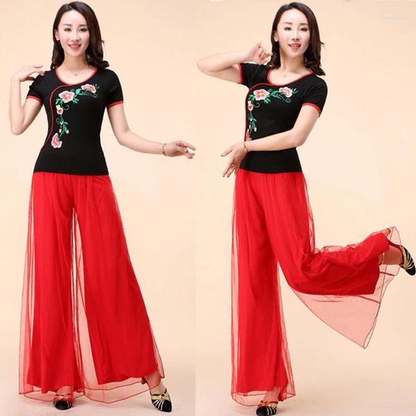 Pantalones de mujer pantalones de baile clásicos mujeres wideleg malla larga practicación china prisión ropa alta cintura elegante