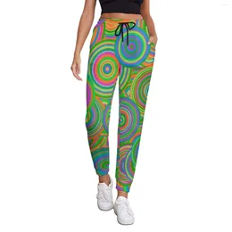 Damesbroek Kleurrijke Cirkels Dames Retro 60s Kawaii Joggingbroek Herfst Design Streetwear Oversize Broek Cadeau Idee