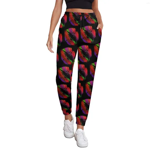 Pantalon femme lèvres colorées survêtement femmes Art moderne imprimé Streetwear survêtement s printemps rétro pantalon personnalisé grande taille