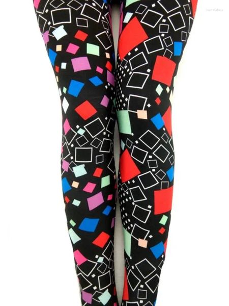 Pantalons pour femmes Leggings imprimés carrés colorés pour femmes amincissantes et ajustées en soie de lait mince recadrée vêtements extérieurs K977