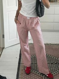 Combhasaki Y2K Cleanfit Pantalon pour femme, jambe large, long, décontracté, ample, imprimé rayé, rétro, taille élastique, pantalon de salon avec poches