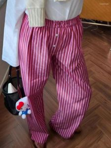 Pantalon féminin combhasaki y2k rétro rétro vintage décontracté / solide bouton long élastique haute taille esthétique pantalon droit lâche