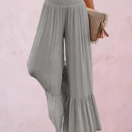 Pantalon femme confortable ceinture élastique flatteur grande taille jambe large pour les femmes taille haute drapé volants poignets Yoga