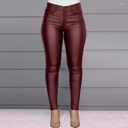 Pantalones de mujer cómodos de cuero artificial de cintura alta lápiz de imitación con diseño levantado a tope corte ajustado hasta el tobillo para mujer