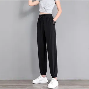 Pantalon féminin Fashion Comfy Femme Pantalon lié Piets Exercice Fitness Gym de fitness Polyester rose lâche Sèche rapide