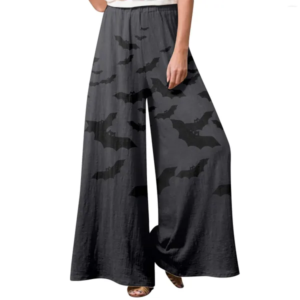 Pantalones de mujer cómodos bolsillo de pijama estampado de Halloween cordón pierna ancha holgados cintura alta gimnasio deporte Jogger pantalones de mujer