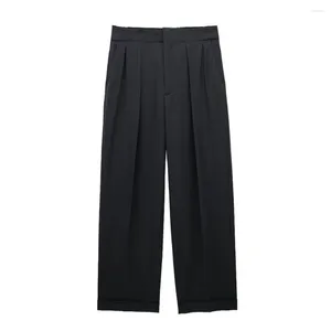 Pantalon femme polyvalent noir minimaliste plissé printemps et automne pantalon droit décontracté Long 8312333