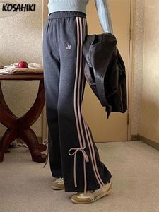 Damesbroeken met contrasterende kleur Dames losse streetwear Mujer Pantalones Borduren Letter Hoge taille Y2k Esthetische Casual grijze broek