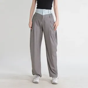 Pantalon femme contraste denim panneau femme décontracté avec demi-élastique double taille lâche plissée spectacle mince à carreaux Harlan