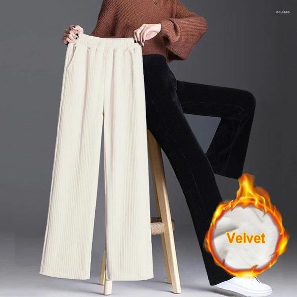 Pantalon Femme Velours Côtelé Doublé Polaire Femmes Automne Hiver Chaud Élastique Taille Haute Pantalon Large Jambe Casual Peluche Velours Joggers Pantalon De Survêtement