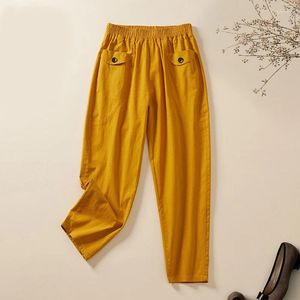 Pantalon féminin Coton et lin taille haute Harlan Spring Summer Style coréen Style lâche élégant pantalon de la cheville décontractée