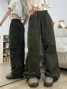 Pantalon Femme Coton Armée Vert Vintage Hommes Salopette Automne Femmes Cargo Taille Élastique Hip Hop Lâche Droite Large Jambe Pantalon Décontracté XL