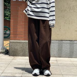 Damesbroek katoen bruine flodderige vrouw trekstring hoge taille wide been broek streetwear Japanse vintage mode lading