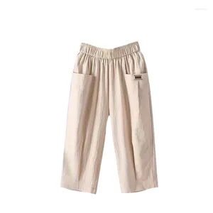 Pantalon de femmes Coton Cropped Summer Line Line Linet Taille élastique Small Foot Haren avec décontracté