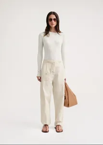 Pantalon pour femmes coton coton multi-poches salopes avec fermeture de la jambe droite Couleur solide printemps et automne