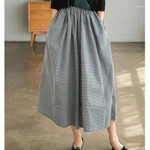 Pantalon femme coton Plaid pantalon jupe femmes printemps été grand pendule jambe Large ample décontracté mince neuf points culottes