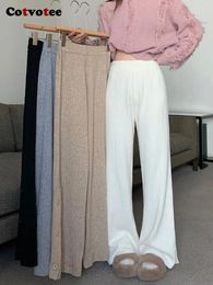Pantalon pour femmes cotvotee tricot pour les femmes 2024 bouton droit divisé haute taille à rayures larges de la jambe complète y2k